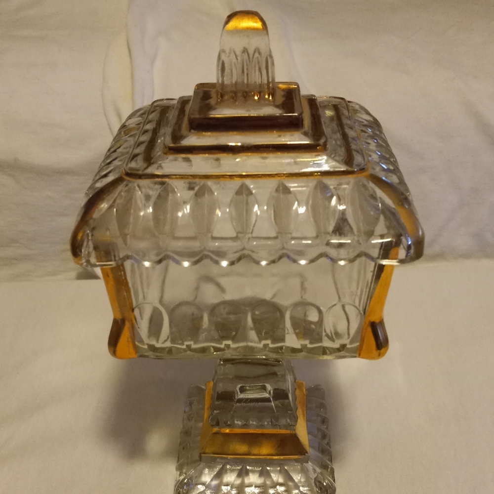 Vintage Jeannette Glass large pedestal lidded candy dish